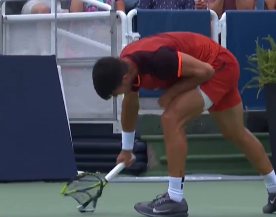 Carlos Alcaraz destroying his racket